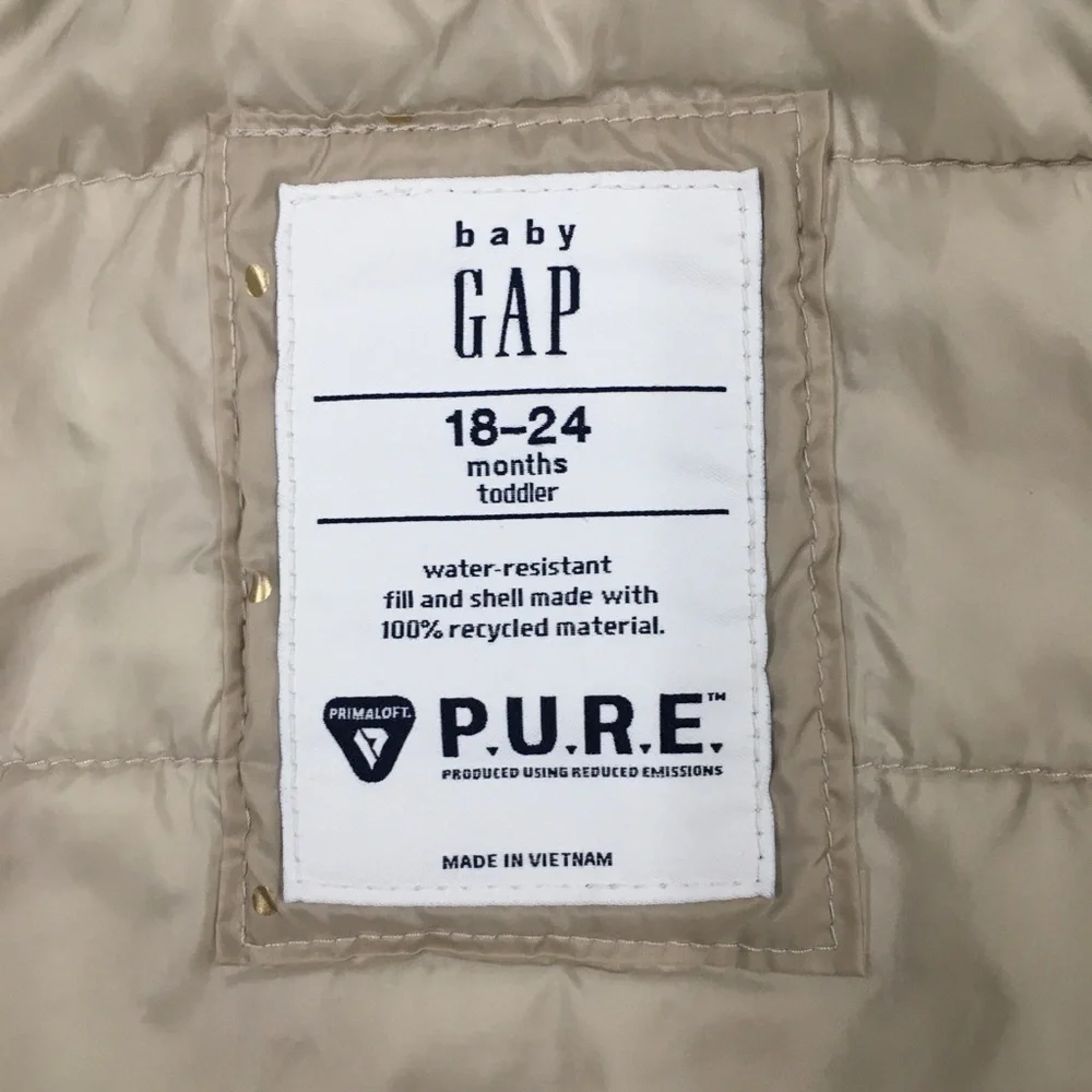 Gap Unicorn Puffer Rain Jacket 18-24 Months Tan Gold Polka Dot Water Resistant